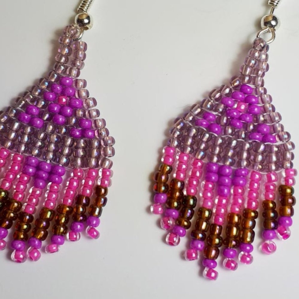 Hot pink glass beaded earrings. Handcrafted